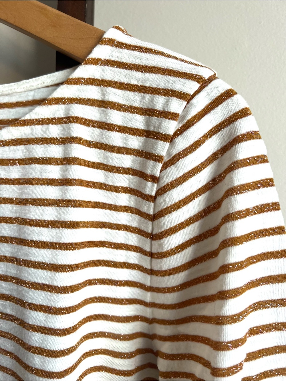 J. Crew White and Metallic Gold Striped Long Sleeve Tee